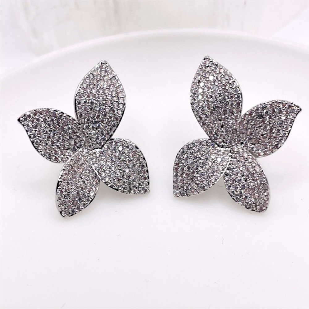 Anthro Silver Pave Flower Earrings